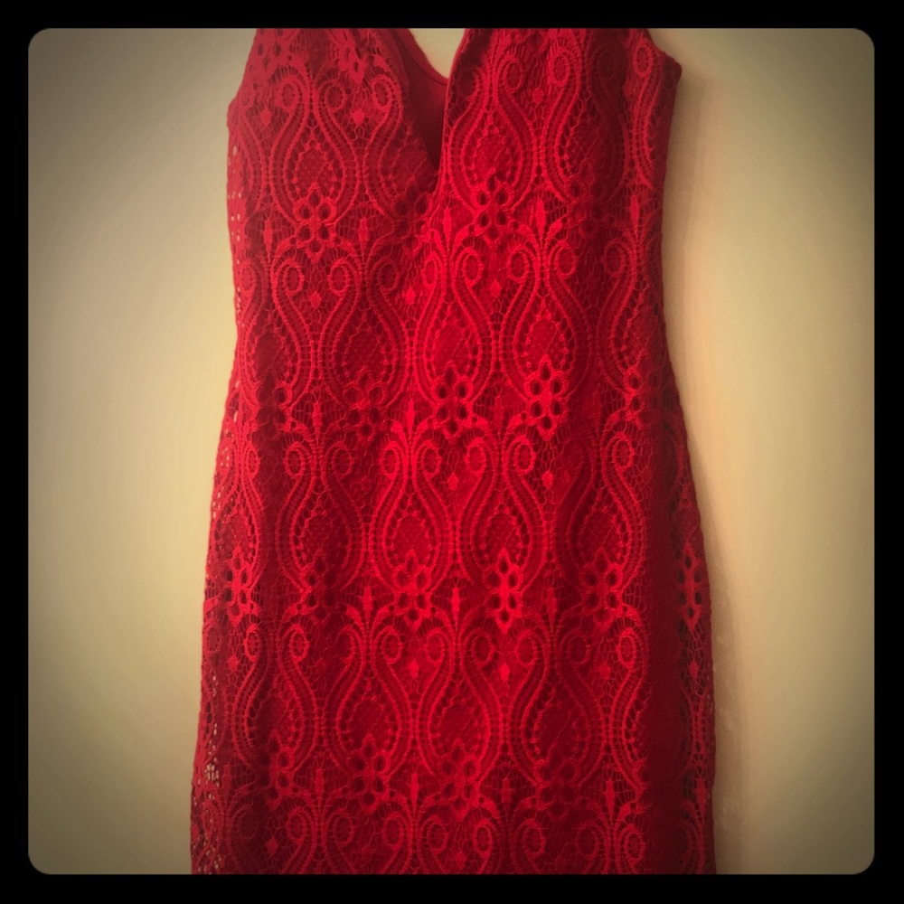 Red lace dress...